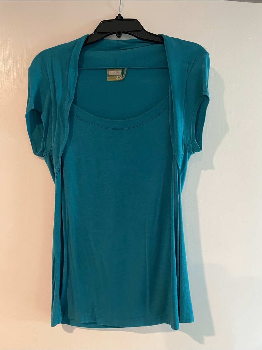 Athleta Teal Short Sleeve Faux Layered Scoop Neck Top